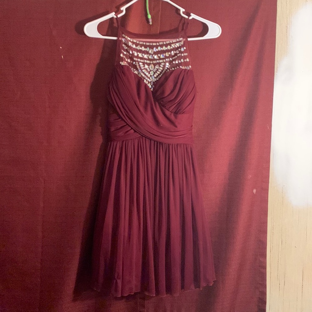 maroon dress with gems